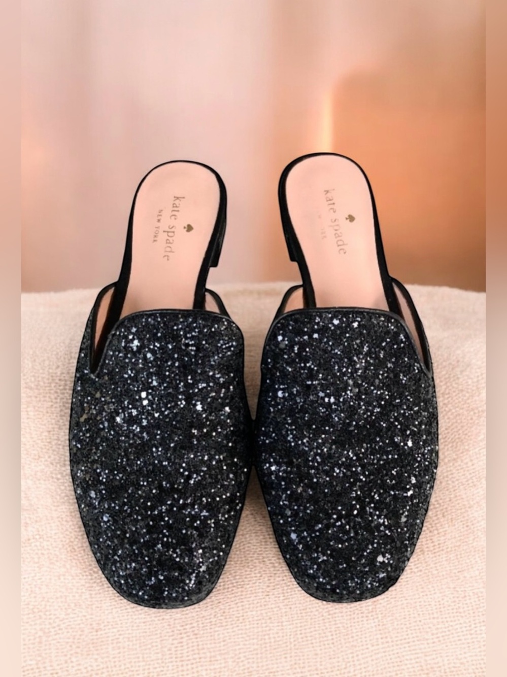 Kate Spade Mules Black Sandals Glitter Women’s